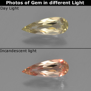 0.58カラットの天然ウォームイエロー色が変わるダイアスポア、洋梨の形、VVS-VS