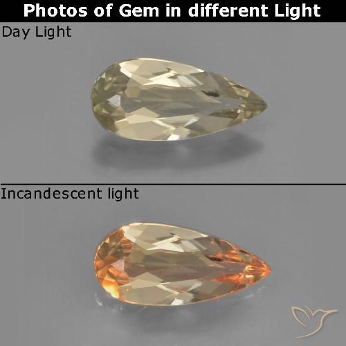1.09ct 天然 非常に薄いゴールデンイエロー カラーチェンジディアスポラ, 洋梨の形, VVS-VS