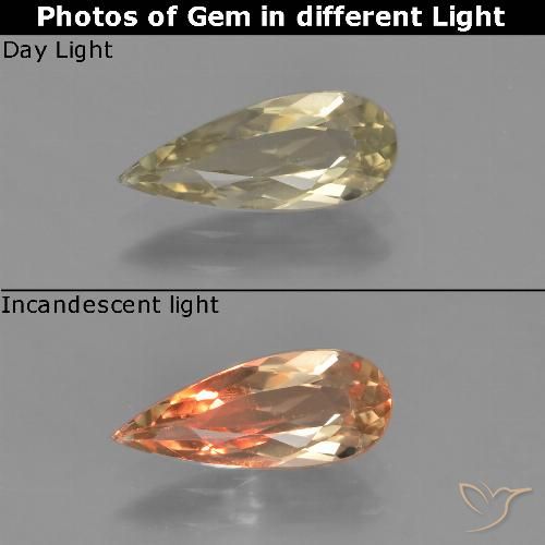 1.14ct 天然 ウォームイエロー カラーチェンジディアスポラ, 洋梨の形, VS