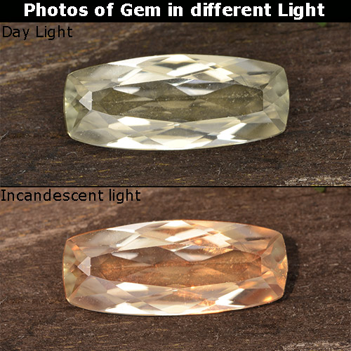 1.17カラットの天然ライトイエロー色が変わるダイアスポア、クッションカット、VVS