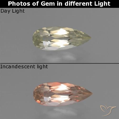 0.77ct 天然 非常に薄い黄色 カラーチェンジディアスポラ, 洋梨の形, VS-SI