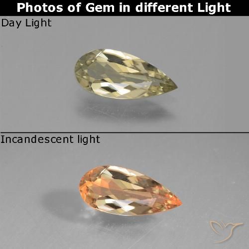 0.99カラットの天然薄いイエロー色が変わるダイアスポア、洋梨の形、VS