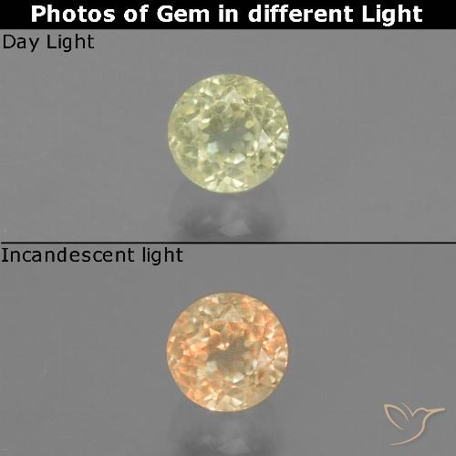 0.66カラットの天然ライトイエロー色が変わるダイアスポア、ラウンドカット、VS