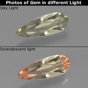 0.87カラットの天然ライトイエロー色が変わるダイアスポア、洋梨の形、VVS-VS