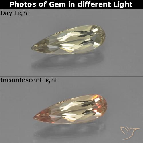 0.94ct 天然 非常に薄いゴールデンイエロー カラーチェンジディアスポラ, 洋梨の形, VVS-VS