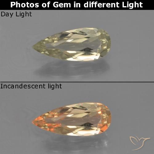 0.95ct 天然 薄いイエロー カラーチェンジディアスポラ, 洋梨の形, VVS-VS