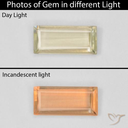 0.70カラットの天然ライトイエロー色が変わるダイアスポア、バゲット、VVS-VS