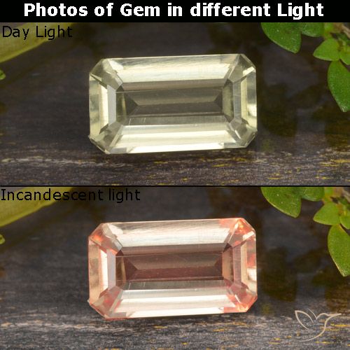 0.91ct 天然 薄いイエロー カラーチェンジディアスポラ, エメラルドカット, VVS-VS