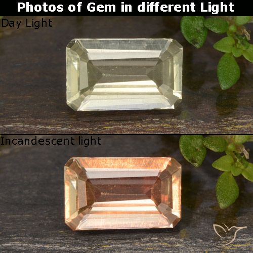 0.82ct 天然 薄いイエロー カラーチェンジディアスポラ, エメラルドカット, VS