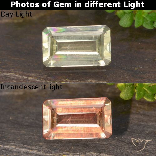 0.61ct 天然 非常に薄い黄色 カラーチェンジディアスポラ, エメラルドカット, VS