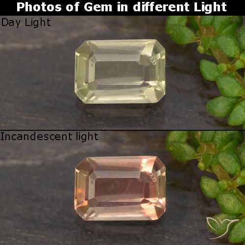 0.53ct 天然 イエローベージュ カラーチェンジディアスポラ, エメラルドカット, VVS-VS