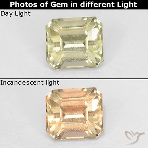 1.07ct 天然 薄いイエロー カラーチェンジディアスポラ, エメラルドカット, VS