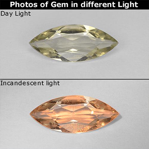 0.57カラットの天然ライトイエロー色が変わるダイアスポア、マーキーズ、VVS