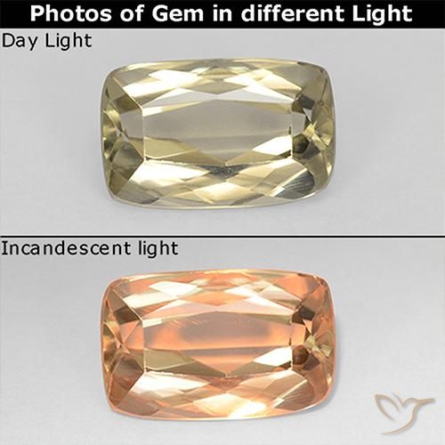 1.37ct 天然 非常に薄い黄色 カラーチェンジディアスポラ, クッション, VS