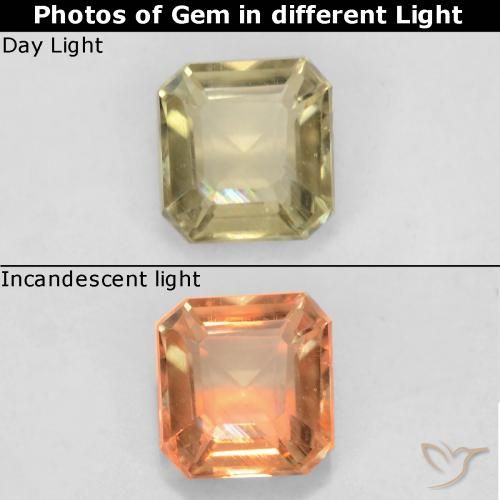 0.60ct 天然 ライトイエロー カラーチェンジディアスポラ, エメラルドカット, VS