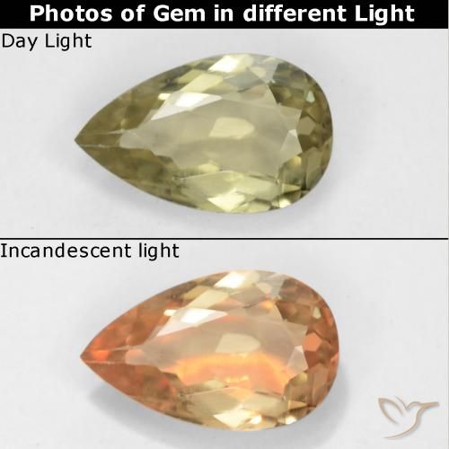 0.70ct 天然 薄いイエロー カラーチェンジディアスポラ, 洋梨の形, VS
