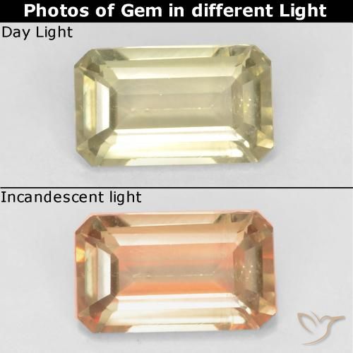 0.90ct 天然 非常に薄い黄色 カラーチェンジディアスポラ, エメラルドカット, VS