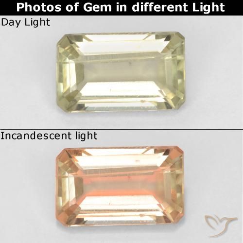 0.83ct 天然 非常に薄い黄色 カラーチェンジディアスポラ, エメラルドカット, VS