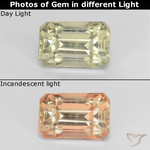 0.93ct 天然 非常に薄い黄色 カラーチェンジディアスポラ, エメラルドカット, VVS-VS