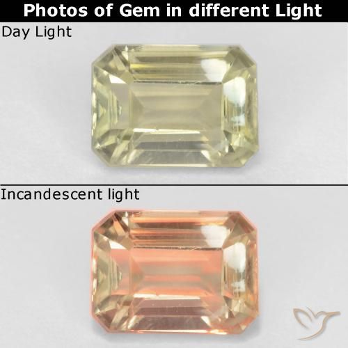0.97ct 天然 薄いイエロー カラーチェンジディアスポラ, エメラルドカット, VS