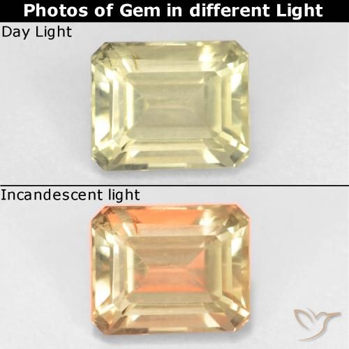 0.94ct 天然 薄いイエロー カラーチェンジディアスポラ, エメラルドカット, VS