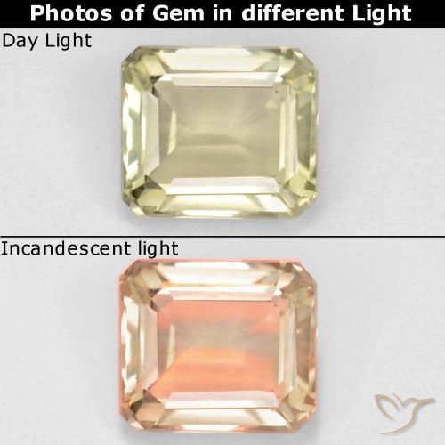 0.94ct 天然 非常に薄い黄色 カラーチェンジディアスポラ, エメラルドカット, VS