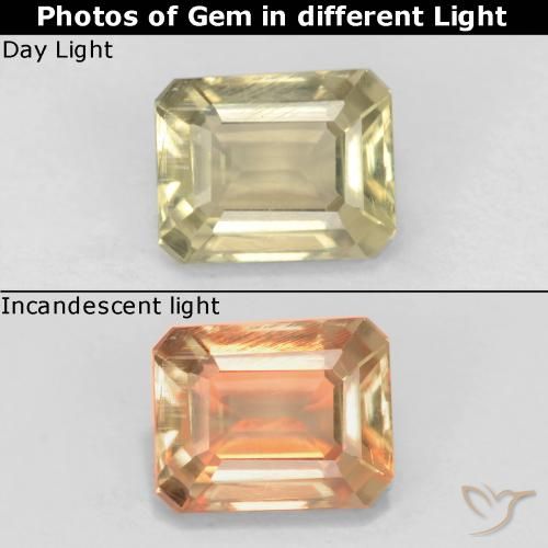0.79ct 天然 イエローベージュ カラーチェンジディアスポラ, エメラルドカット, VS