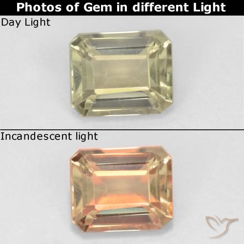 0.72ct 天然 非常に薄い黄色 カラーチェンジディアスポラ, エメラルドカット, VS