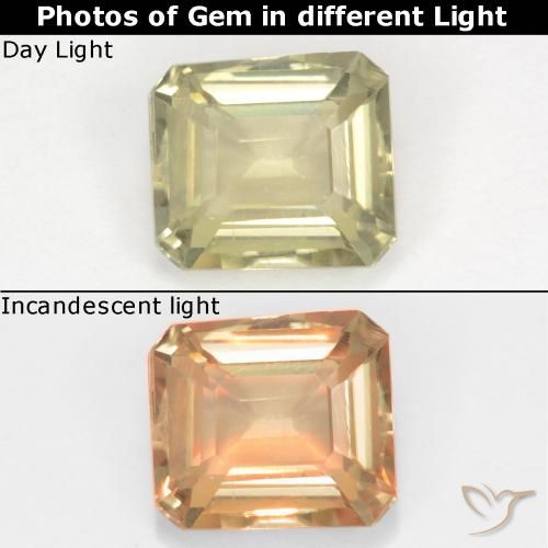 0.83ct 天然 非常に薄い黄色 カラーチェンジディアスポラ, エメラルドカット, VS