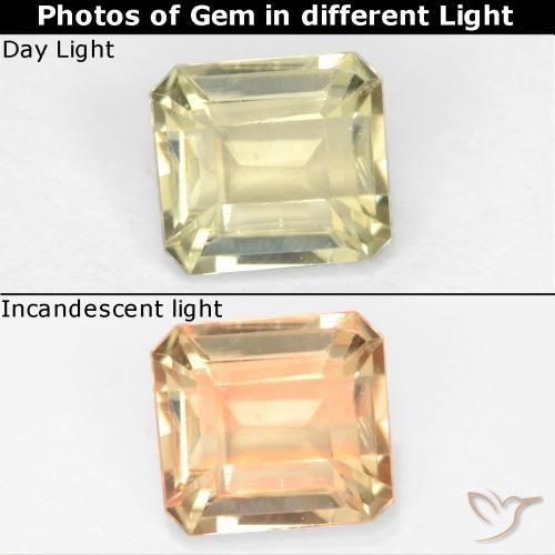0.80ct 天然 非常に薄い黄色 カラーチェンジディアスポラ, エメラルドカット, VS