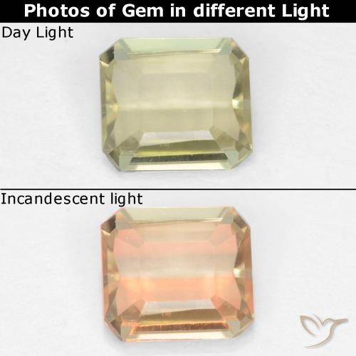 0.70ct 天然 薄いイエロー カラーチェンジディアスポラ, エメラルドカット, VS
