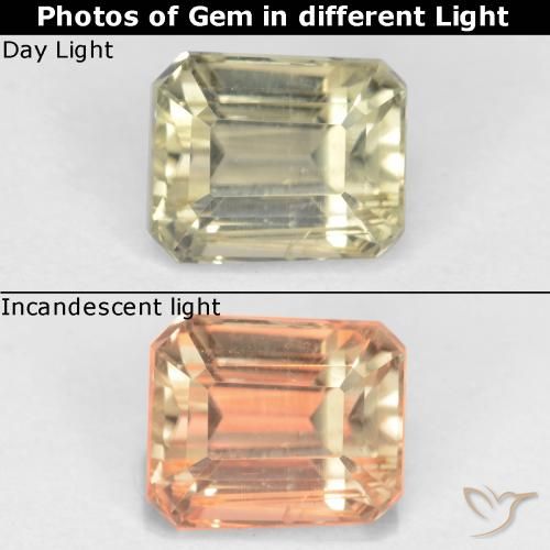 1.08ct 天然 ライトイエロー カラーチェンジディアスポラ, エメラルドカット, VS