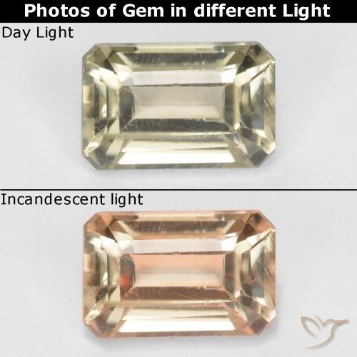 0.63ct 天然 薄いイエロー カラーチェンジディアスポラ, エメラルドカット, VS