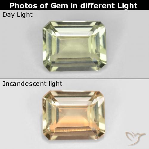 0.68ct 天然 非常に薄い黄色 カラーチェンジディアスポラ, エメラルドカット, VVS-VS