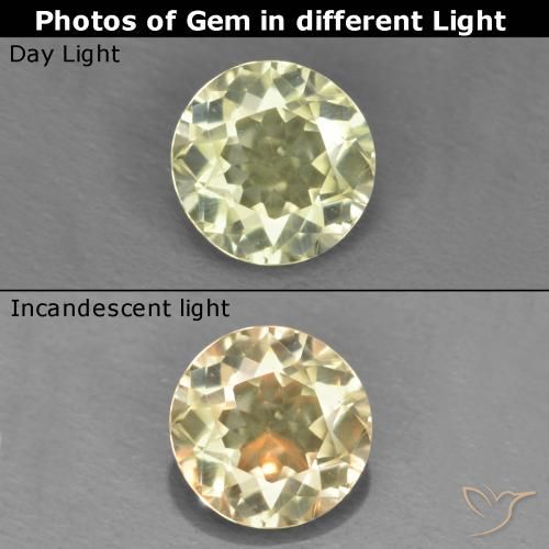 0.56ct 天然 ライトイエロー カラーチェンジディアスポラ, ラウンド, VS
