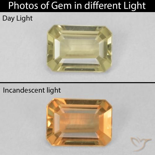 0.74ct 天然 ライトイエロー カラーチェンジディアスポラ, エメラルドカット, VVS