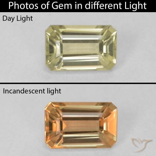 0.79ct 天然 ライトイエロー カラーチェンジディアスポラ, エメラルドカット, VVS