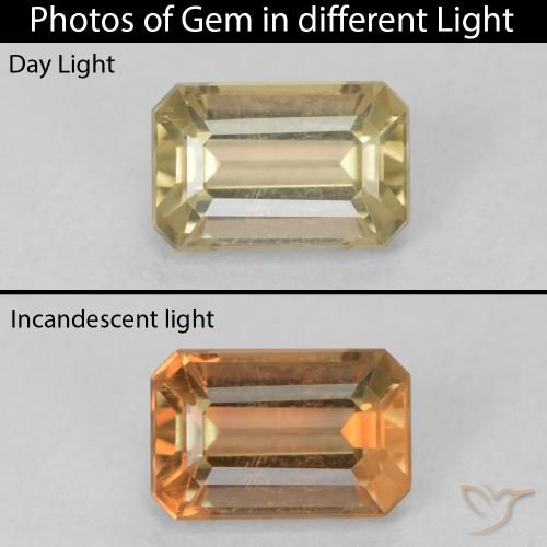 0.88ct 天然 ライトイエロー カラーチェンジディアスポラ, エメラルドカット, VVS
