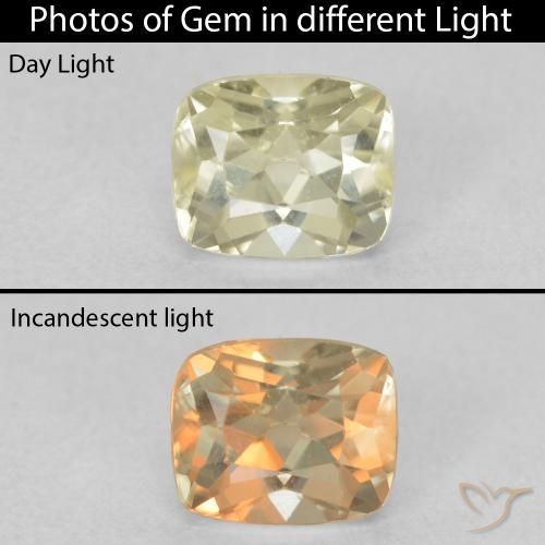 0.82ct 天然 ライトイエロー カラーチェンジディアスポラ, クッション, VVS