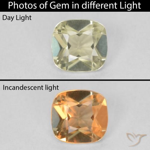 0.57ct 天然 ライトイエロー カラーチェンジディアスポラ, クッション, VVS
