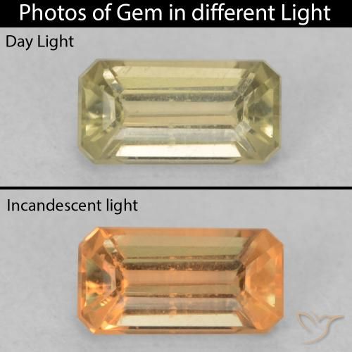 0.45ct 天然 ライトイエロー カラーチェンジディアスポラ, エメラルドカット, VVS-VS