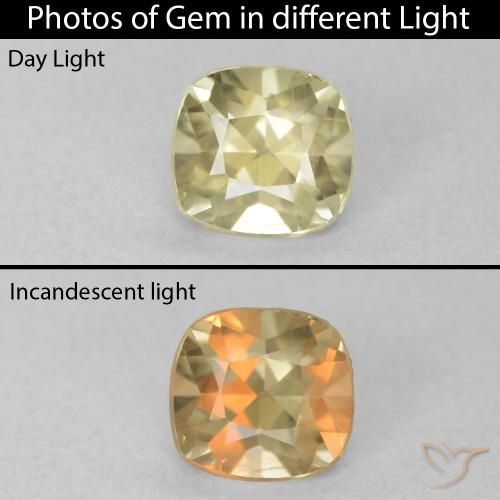 0.76ct 天然 ライトイエロー カラーチェンジディアスポラ, クッション, VVS-VS