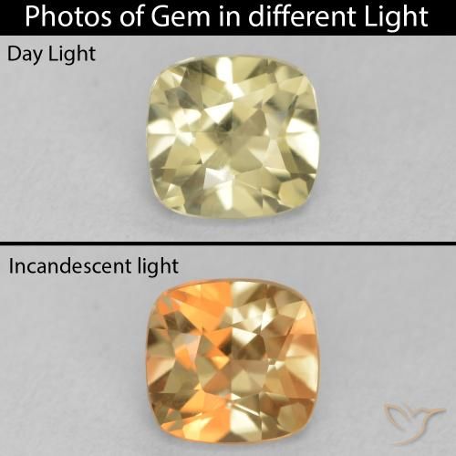 0.98ct 天然 メロウイエロー カラーチェンジディアスポラ, クッション, VVS-VS