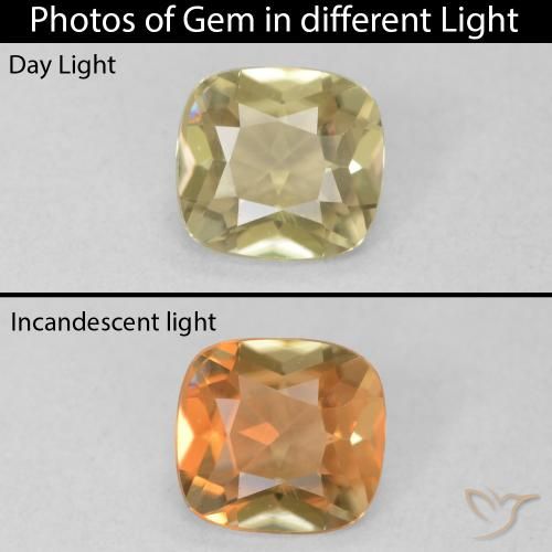 0.83ct 天然 ウォームイエロー カラーチェンジディアスポラ, クッション, VVS-VS