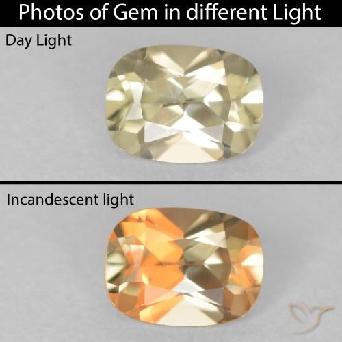 0.48ct 天然 ライトイエロー カラーチェンジディアスポラ, クッション, VVS-VS