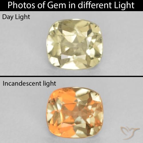 0.69ct 天然 ライトイエロー カラーチェンジディアスポラ, クッション, VVS-VS