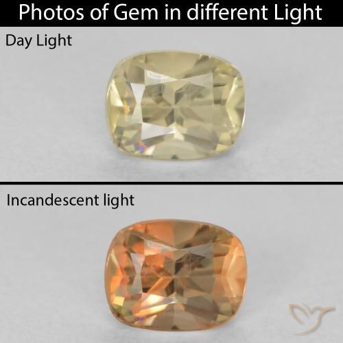 0.53ct 天然 ライトイエロー カラーチェンジディアスポラ, クッション, VVS-VS