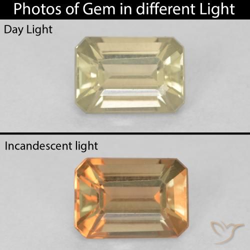 0.86ct 天然 メロウイエロー カラーチェンジディアスポラ, エメラルドカット, VVS-VS