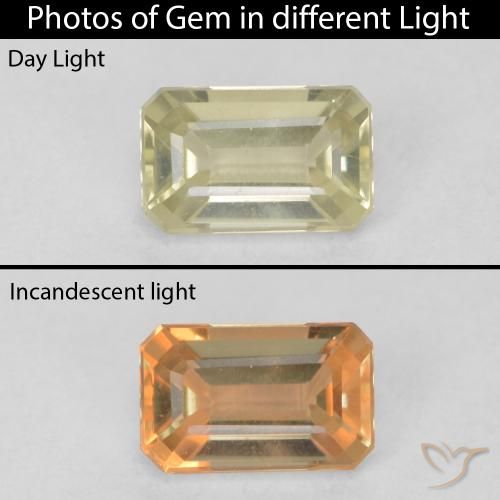 0.63ct 天然 メロウイエロー カラーチェンジディアスポラ, エメラルドカット, VVS-VS