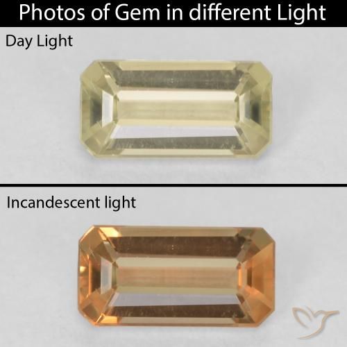0.55ct 天然 メロウイエロー カラーチェンジディアスポラ, エメラルドカット, VVS